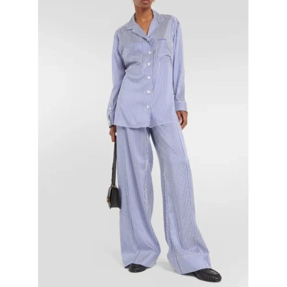 Burberry Striped High-Rise Silk‎ Wide-Leg Pants Size 4 - Picture 5 of 8